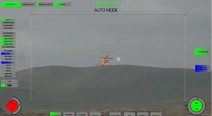Falcon Eye operator view with an aerial balloon target marked near the horizon